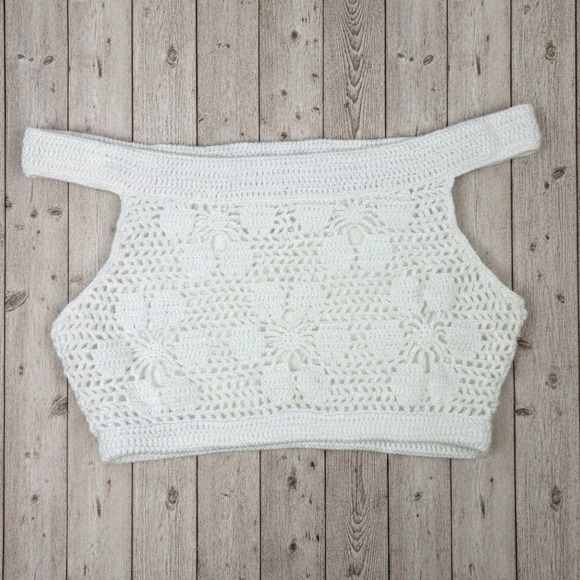 L'AGENCE White Crochet Off Shoulder Crop Top XS - Picture 2 of 6